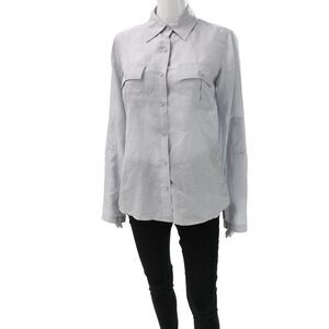 Go Silk Women Collared 100% Silk Button-Up Long Sleeve Gray Size S
